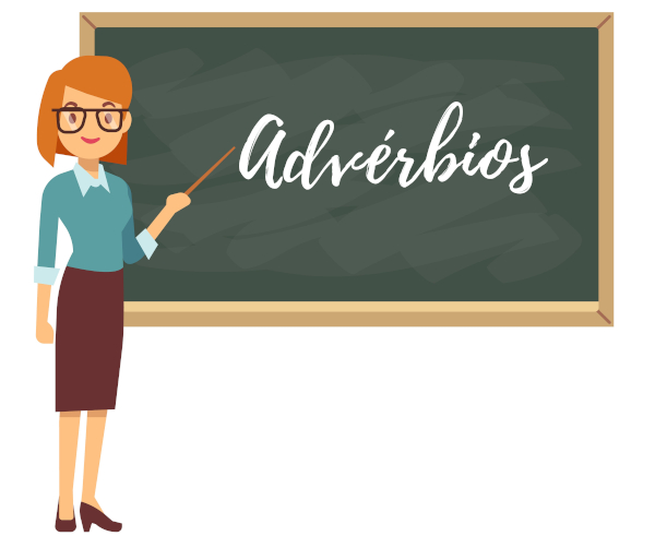 Ilustração de uma professora apontando para o quadro escrito advérbio. Ilustração de uma professora apontando para o quadro escrito advérbio.