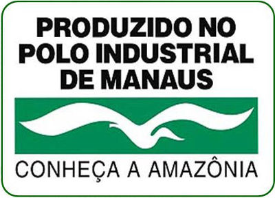 Logomarca da Zona Franca de Manaus. Os bens produzidos em sua área possuem esse selo