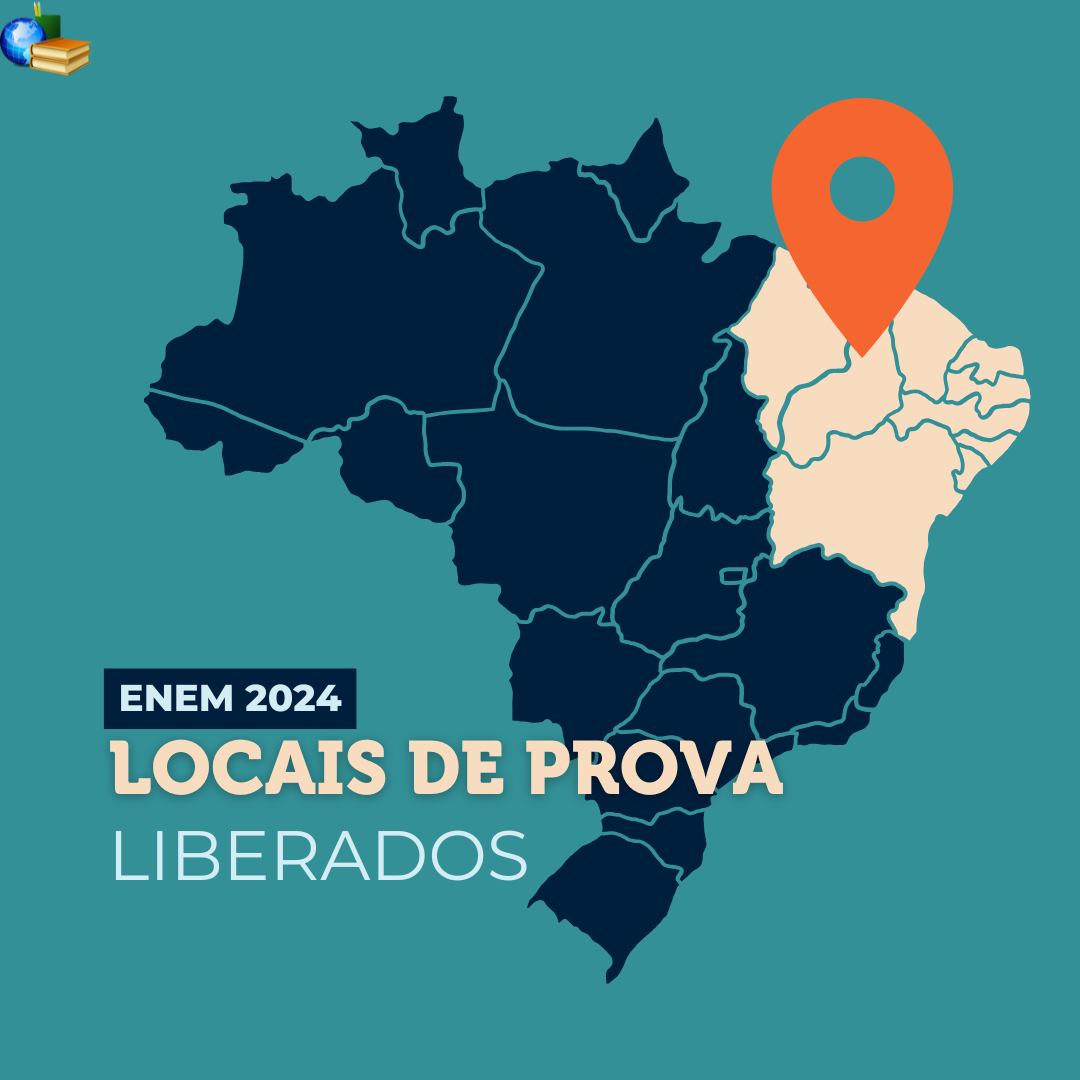 Mapa do Brasil e texto sobre local de prova do Enem 2024